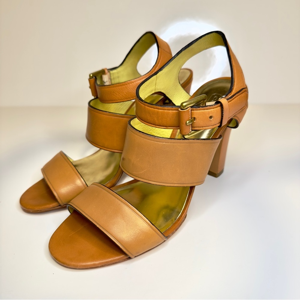 Coach Tan Leather Strappy Heeled Sandals Size 8b (Us)